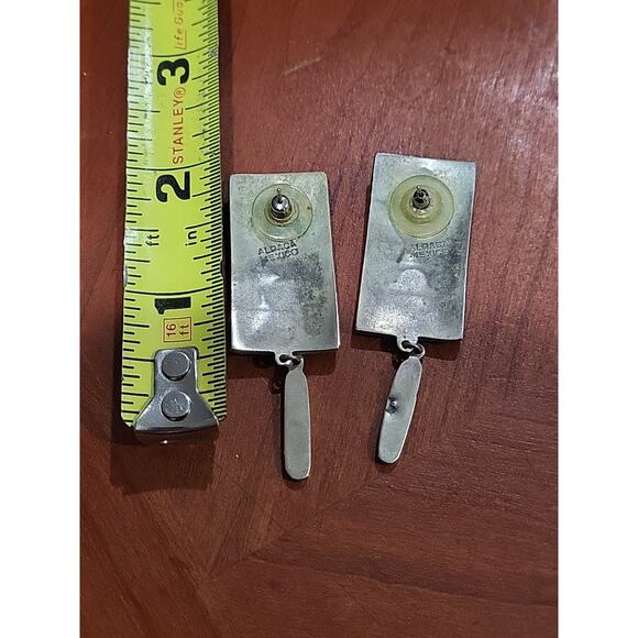 Vintage Silver Alpaca Mexico Dangle Earrings Abalone Inlay Rectangle - Picture 8 of 11